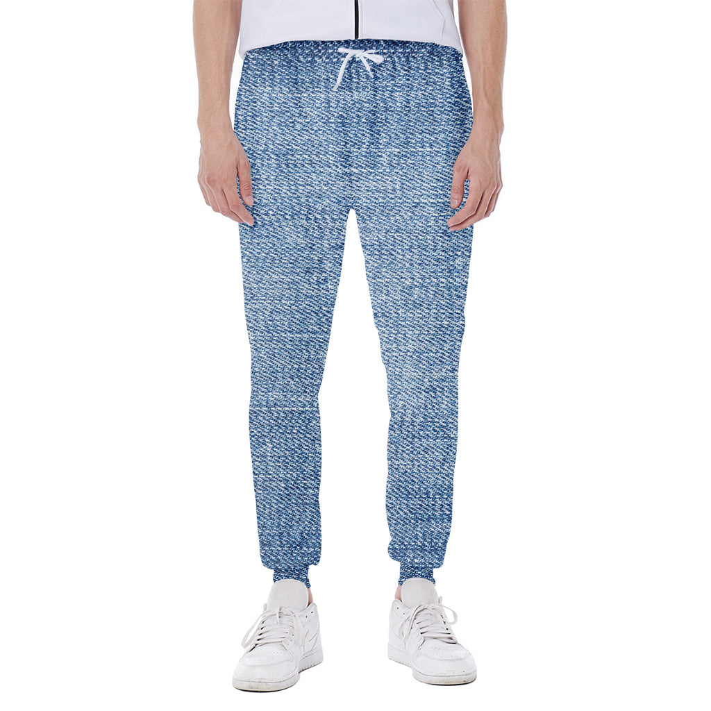 Classic Blue Denim Jeans Print Scuba Joggers