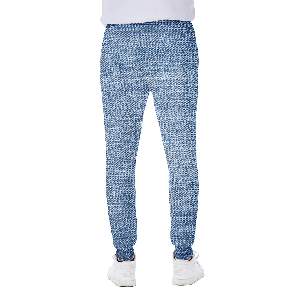 Classic Blue Denim Jeans Print Scuba Joggers