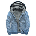 Classic Blue Denim Jeans Print Sherpa Lined Zip Up Hoodie