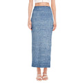 Classic Blue Denim Jeans Print Side Slit Maxi Skirt