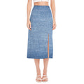 Classic Blue Denim Jeans Print Side Slit Midi Skirt