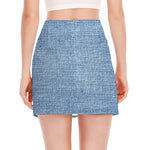 Classic Blue Denim Jeans Print Side Slit Mini Skirt
