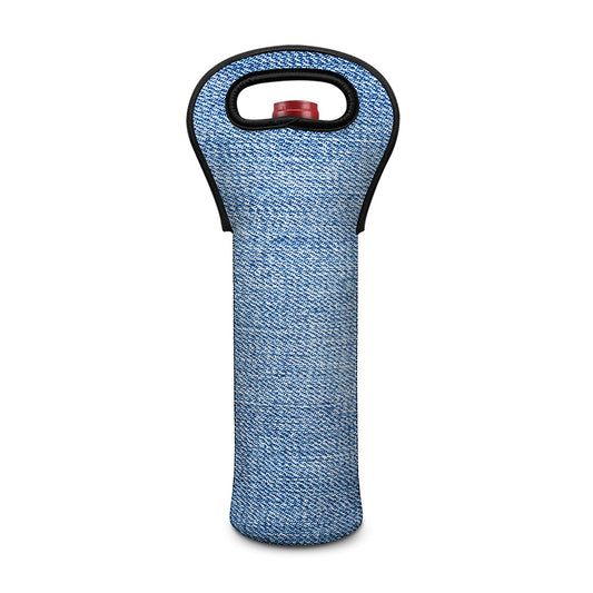 Classic Blue Denim Jeans Print Single Neoprene Wine Tote