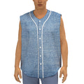 Classic Blue Denim Jeans Print Sleeveless Baseball Jersey