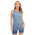 Classic Blue Denim Jeans Print Sleeveless One Piece Swimsuit
