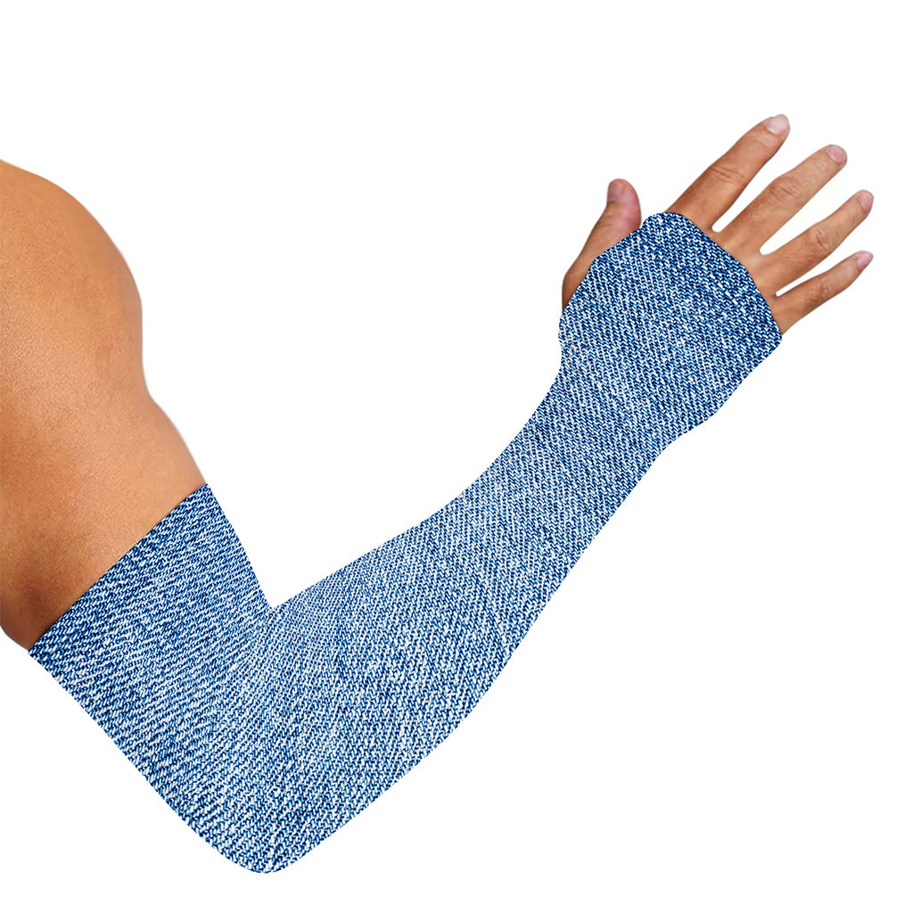 Classic Blue Denim Jeans Print Sun Protection Arm Sleeves