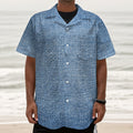Classic Blue Denim Jeans Print Textured Short Sleeve Shirt