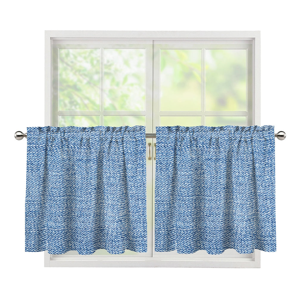 Classic Blue Denim Jeans Print Tier Curtains