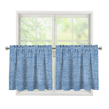 Classic Blue Denim Jeans Print Tier Curtains