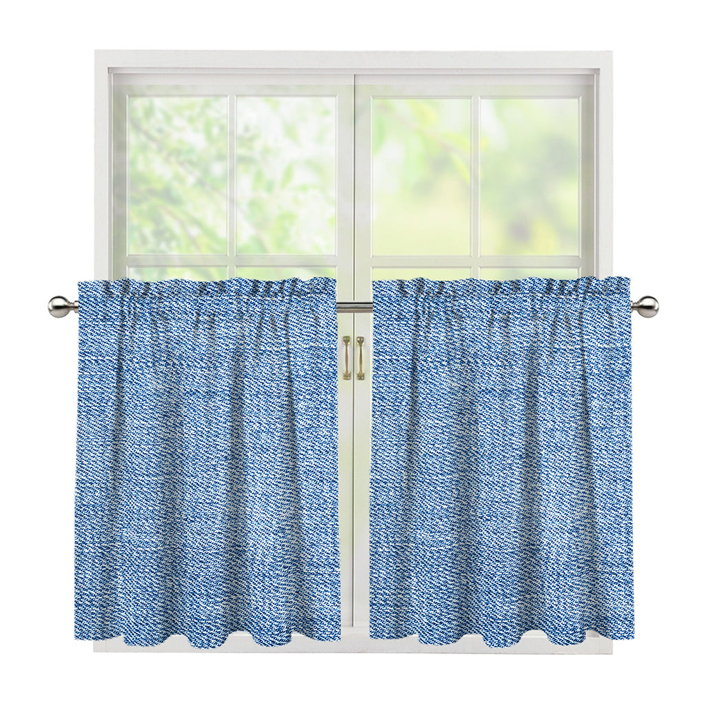 Classic Blue Denim Jeans Print Tier Curtains