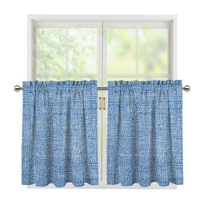 Classic Blue Denim Jeans Print Tier Curtains
