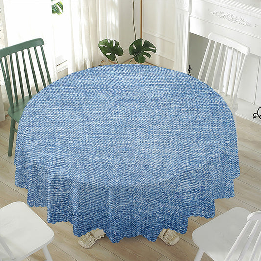 Classic Blue Denim Jeans Print Waterproof Round Tablecloth