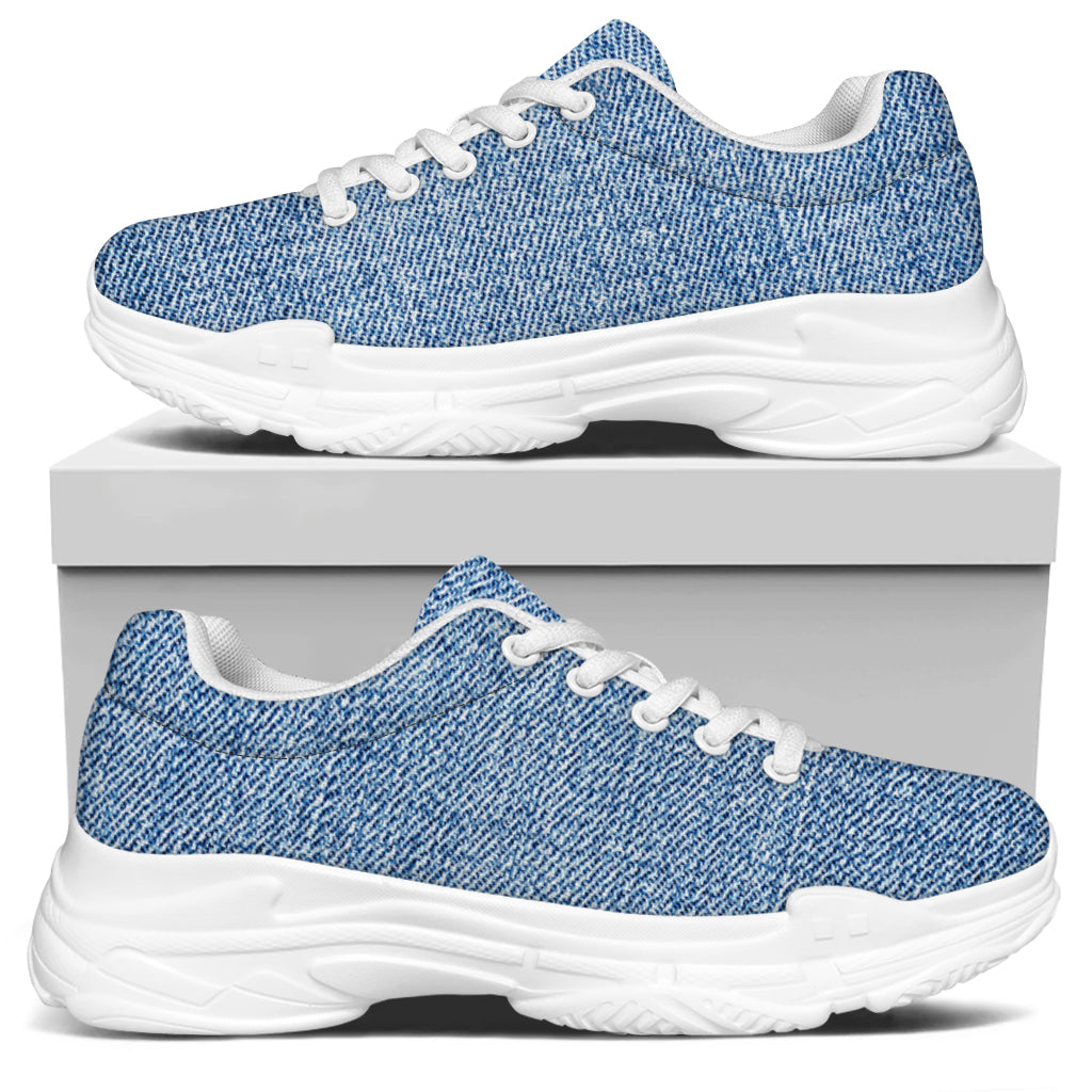 Classic Blue Denim Jeans Print White Chunky Shoes