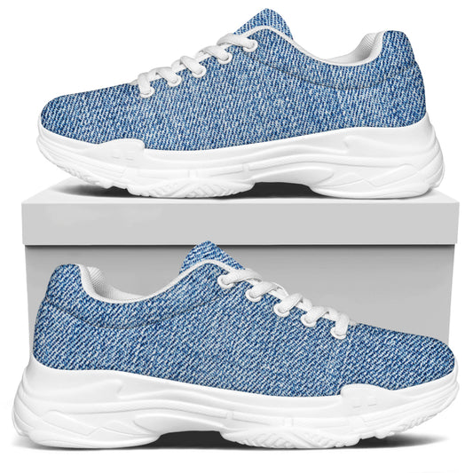 Classic Blue Denim Jeans Print White Chunky Shoes