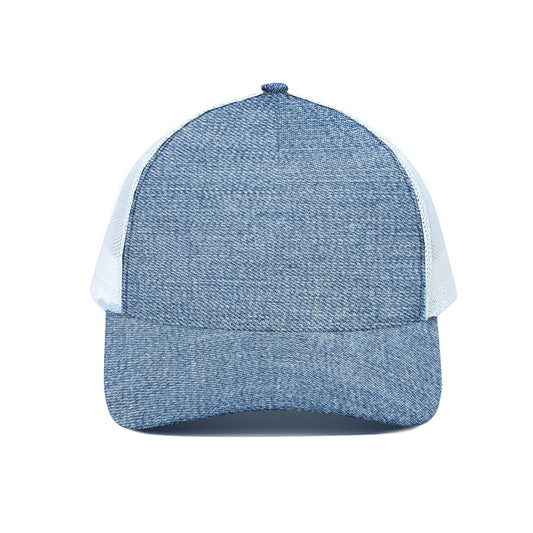 Classic Blue Denim Jeans Print White Mesh Trucker Cap