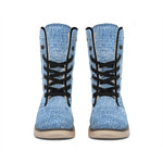 Classic Blue Denim Jeans Print Winter Boots
