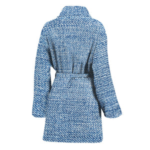 Classic Blue Denim Jeans Print Women's Bathrobe