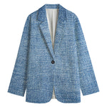 Classic Blue Denim Jeans Print Women's Blazer