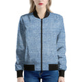 Classic Blue Denim Jeans Print Women's Bomber Jacket