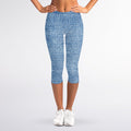 Classic Blue Denim Jeans Print Women's Capri Leggings
