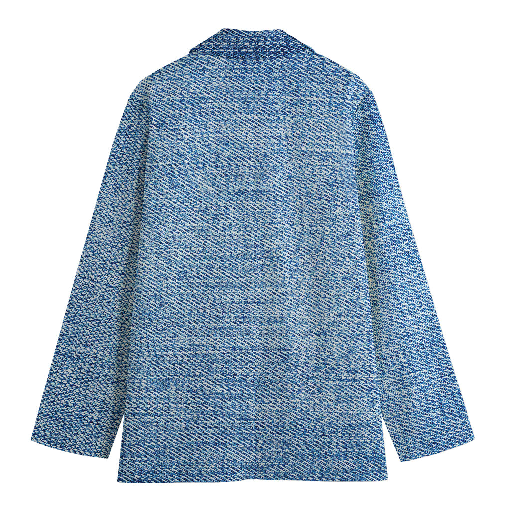 Classic Blue Denim Jeans Print Women's Cotton Blazer