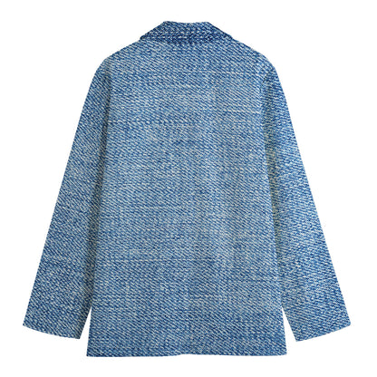 Classic Blue Denim Jeans Print Women's Cotton Blazer