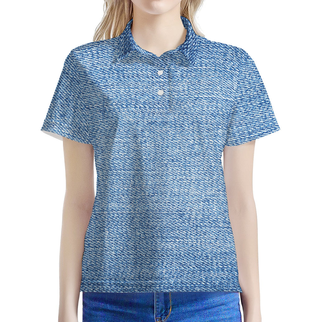 Classic Blue Denim Jeans Print Women's Polo Shirt