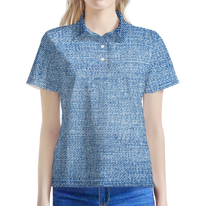 Classic Blue Denim Jeans Print Women's Polo Shirt
