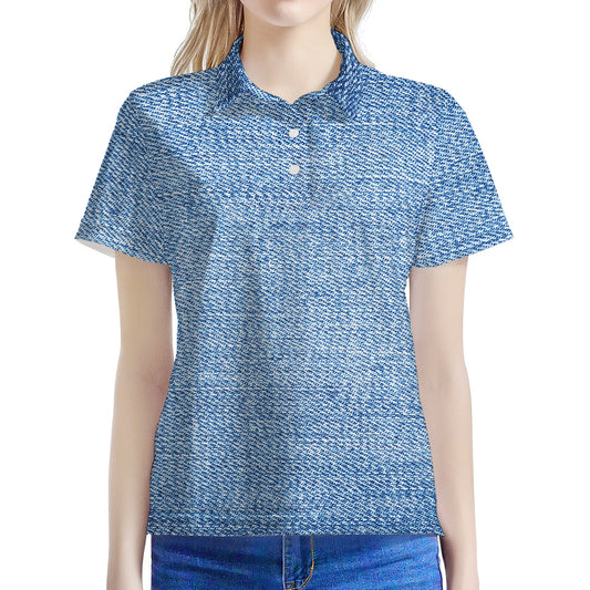 Classic Blue Denim Jeans Print Women's Polo Shirt