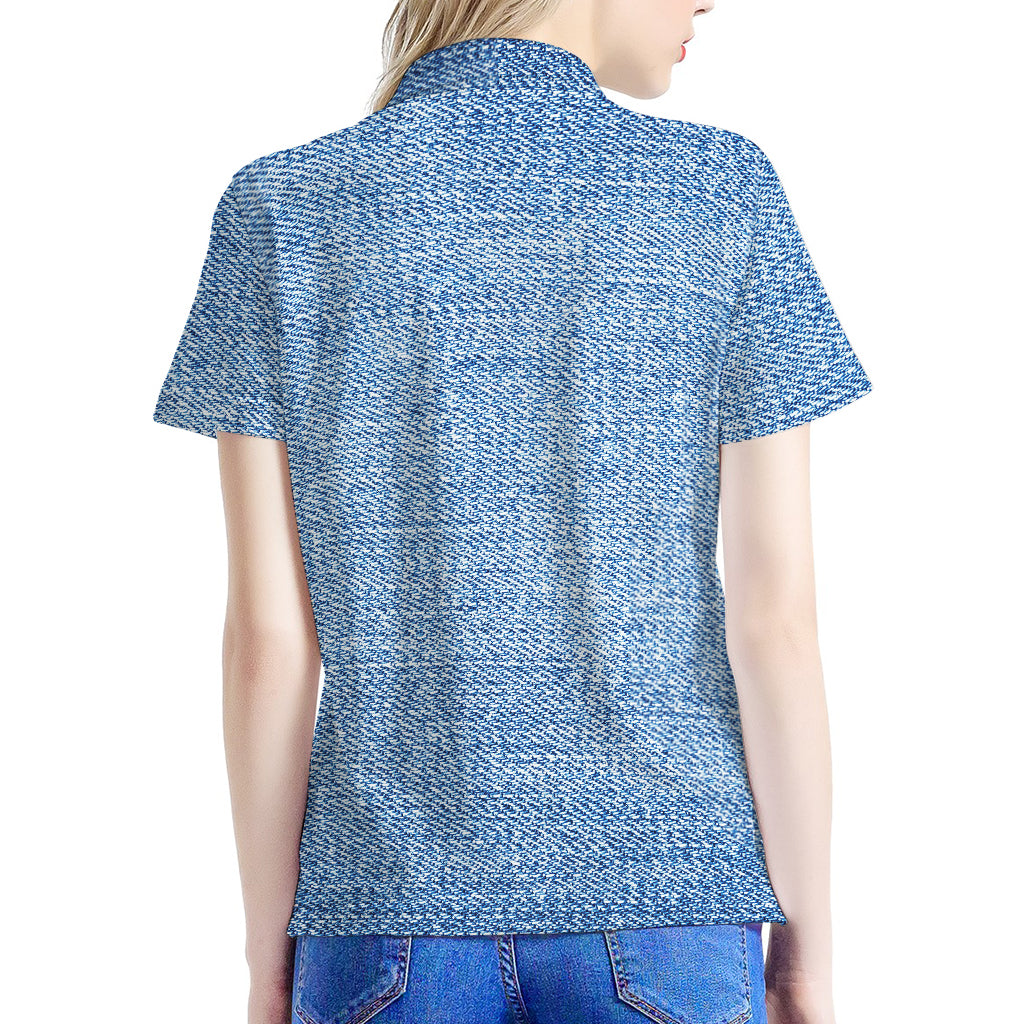 Classic Blue Denim Jeans Print Women's Polo Shirt