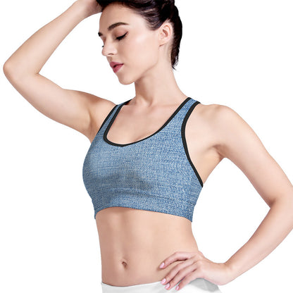 Classic Blue Denim Jeans Print Women's Sports Bra