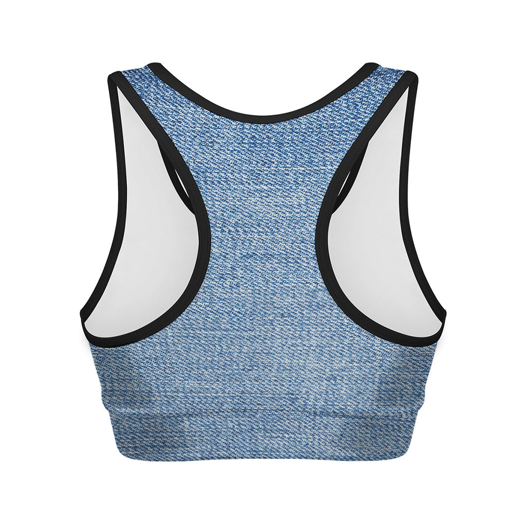 Classic Blue Denim Jeans Print Women's Sports Bra