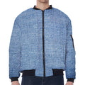 Classic Blue Denim Jeans Print Zip Sleeve Bomber Jacket