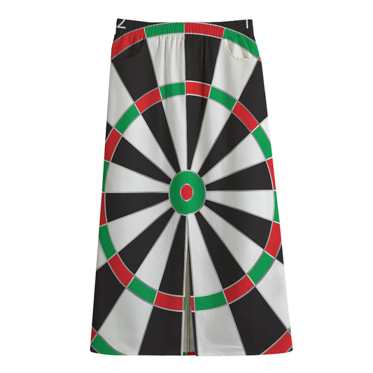 Classic Dartboard Print Cotton Front Slit Maxi Skirt