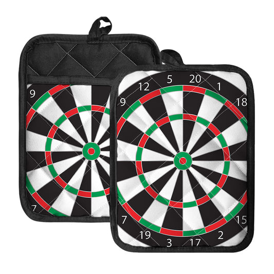 Classic Dartboard Print Pot Holders With Pocket