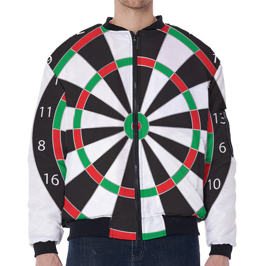 Classic Dartboard Print Zip Sleeve Bomber Jacket