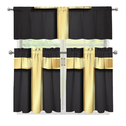 Classic Golden Cross Print 3 Piece Kitchen Curtains