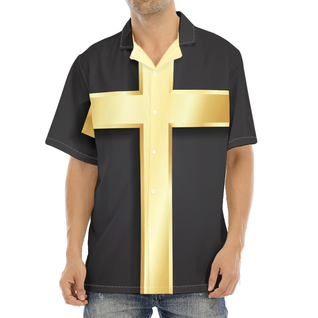 Classic Golden Cross Print Aloha Shirt