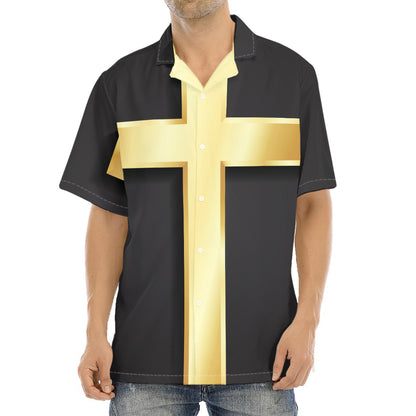 Classic Golden Cross Print Aloha Shirt