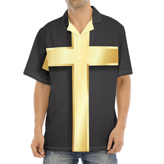 Classic Golden Cross Print Aloha Shirt