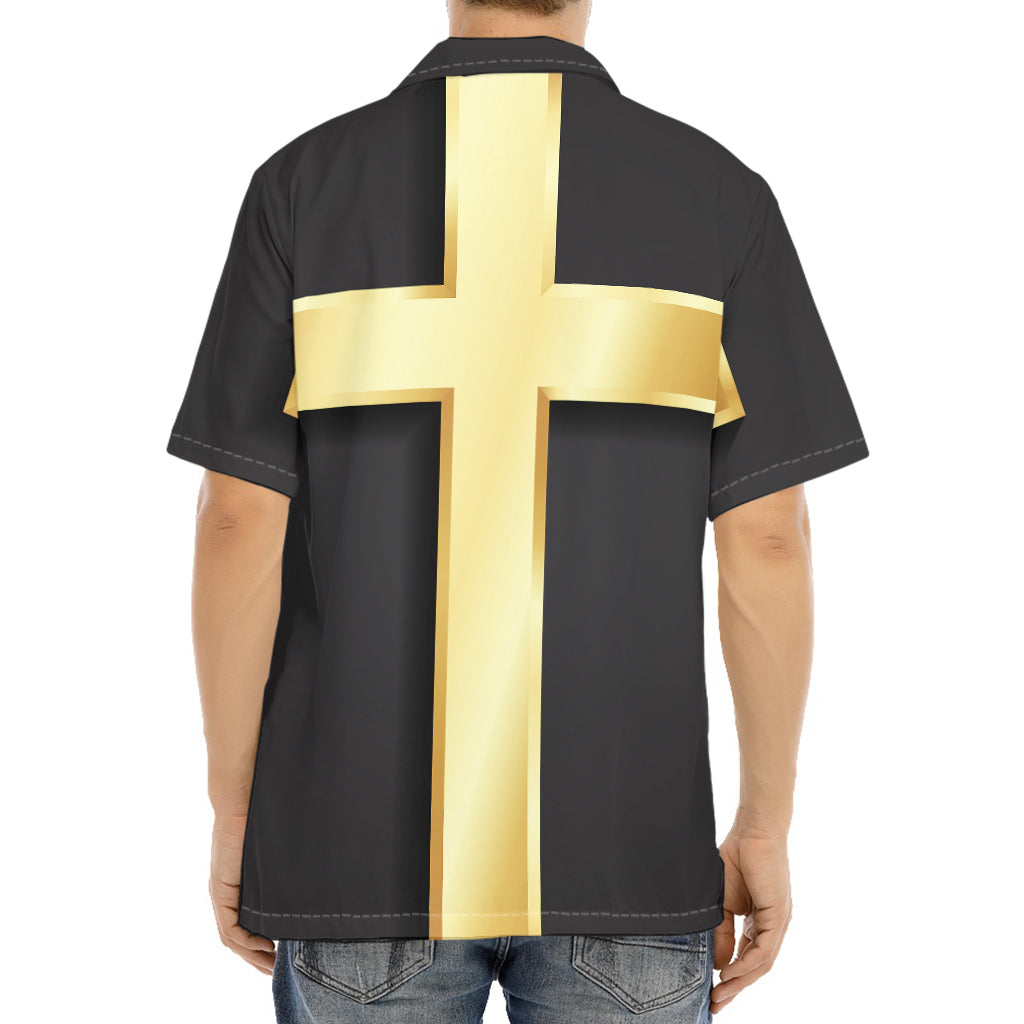 Classic Golden Cross Print Aloha Shirt