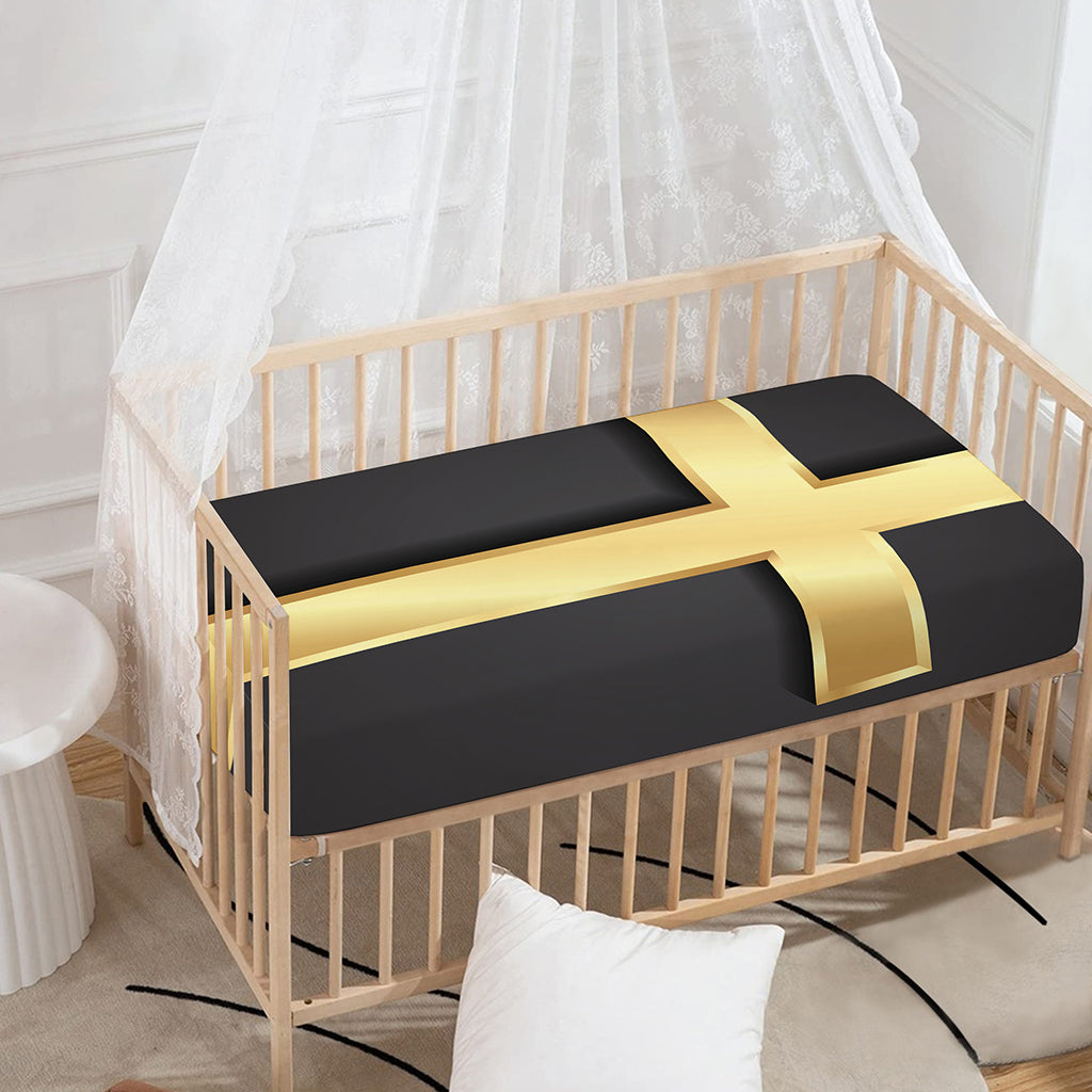 Classic Golden Cross Print Baby Crib Sheet