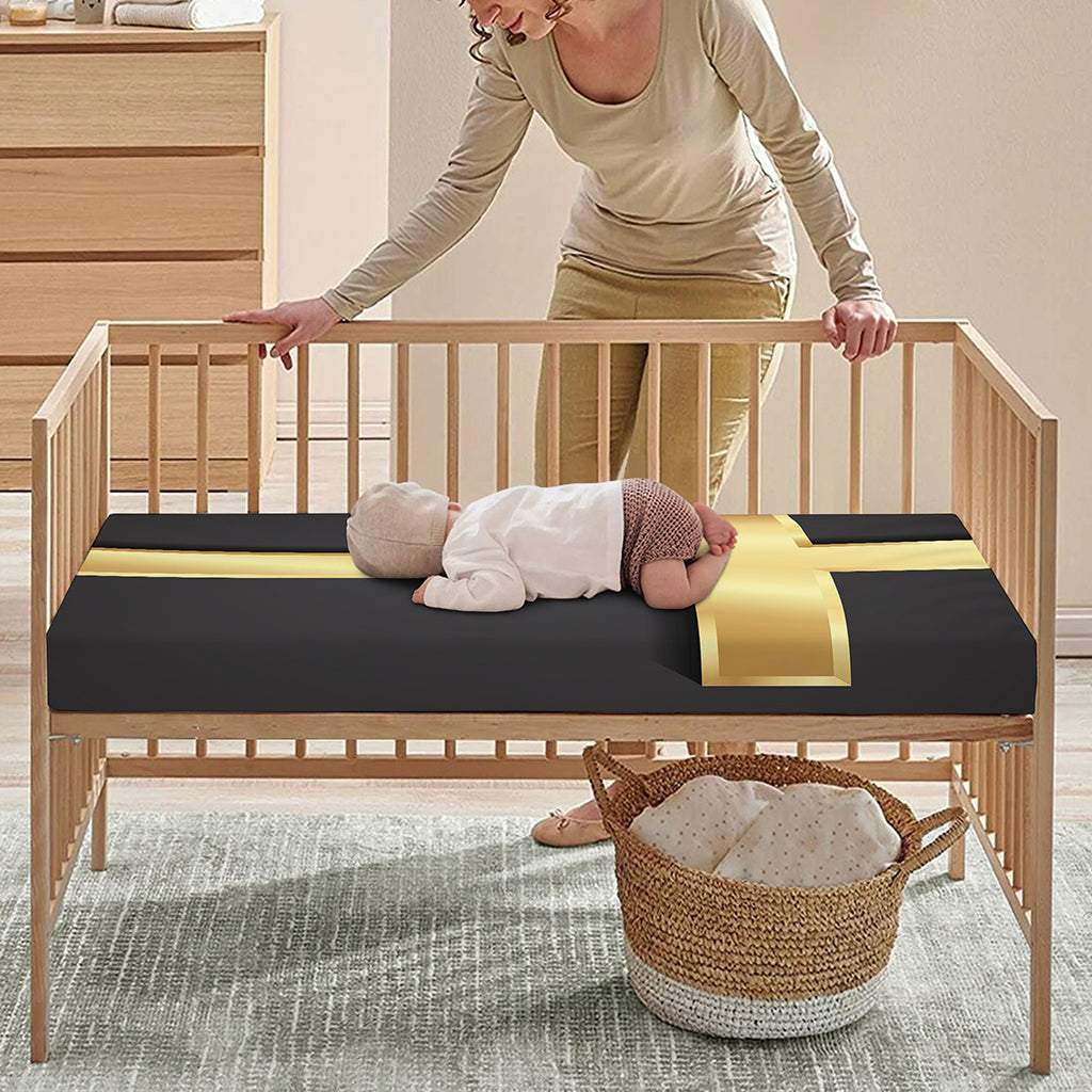 Classic Golden Cross Print Baby Crib Sheet