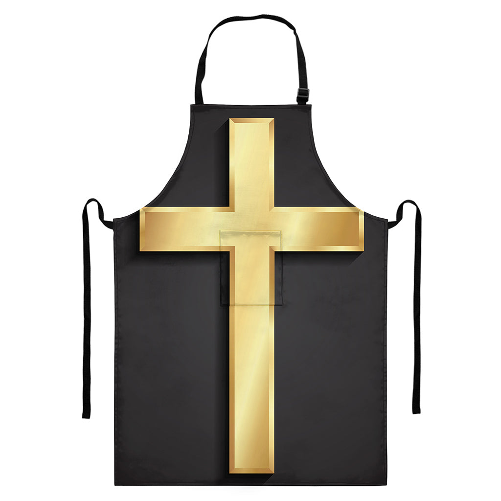 Classic Golden Cross Print Bib Apron With Pocket