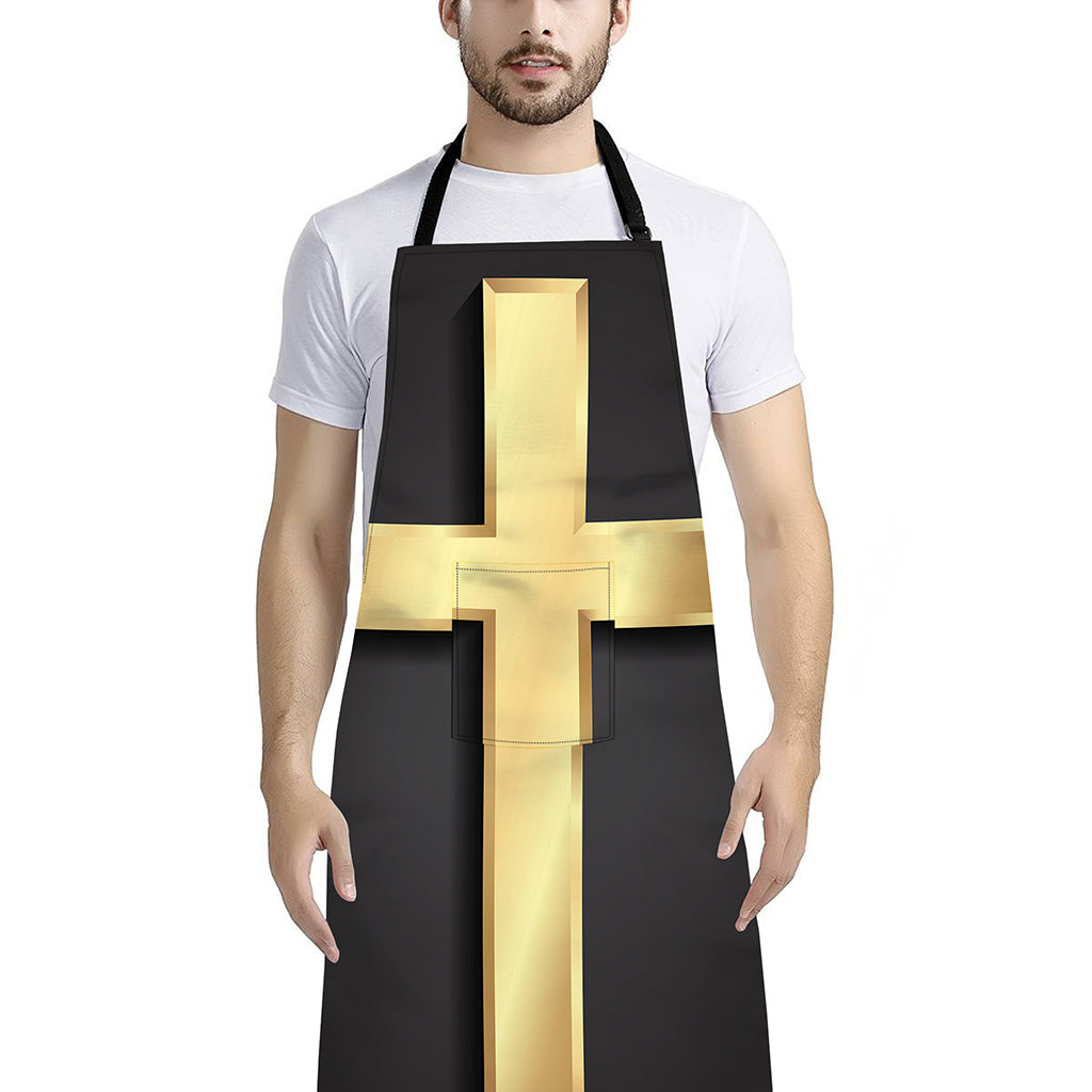 Classic Golden Cross Print Bib Apron With Pocket
