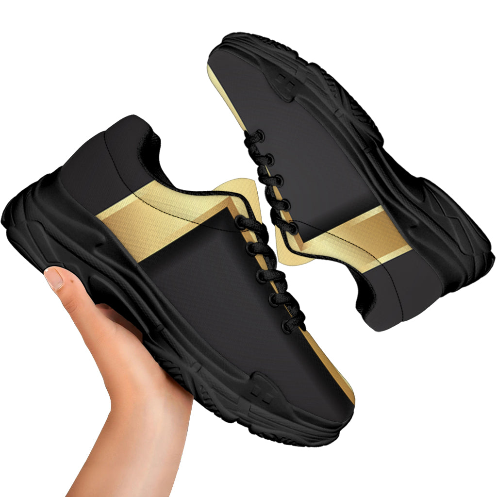 Classic Golden Cross Print Black Chunky Shoes