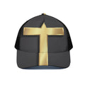 Classic Golden Cross Print Black Mesh Trucker Hat