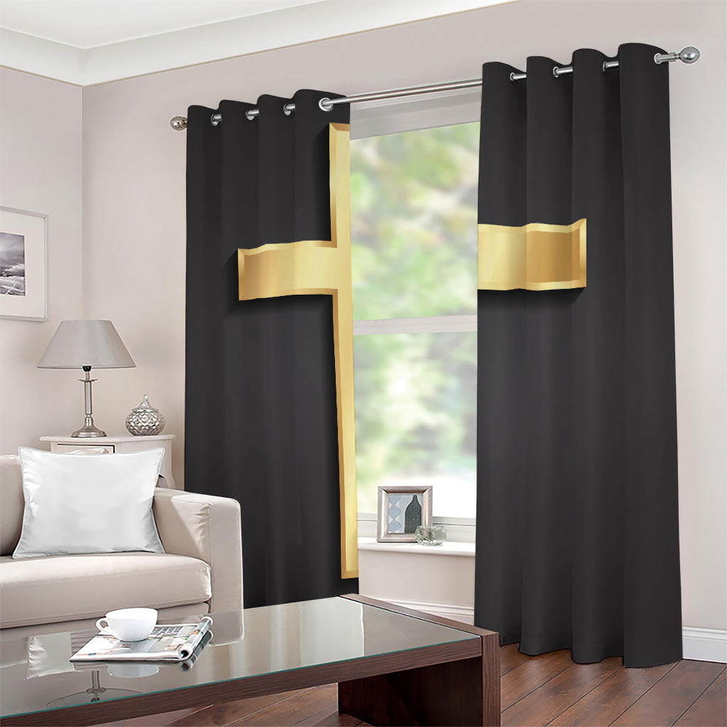 Classic Golden Cross Print Blackout Grommet Curtains