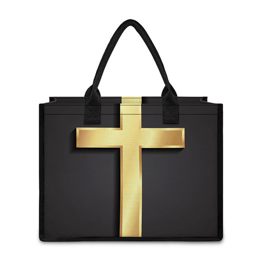 Classic Golden Cross Print Canvas Tote Bag