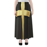 Classic Golden Cross Print Chiffon Maxi Skirt